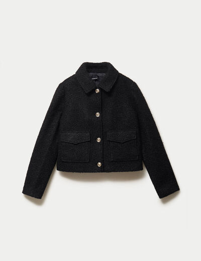 Veste droite bouclette col classique noir femme