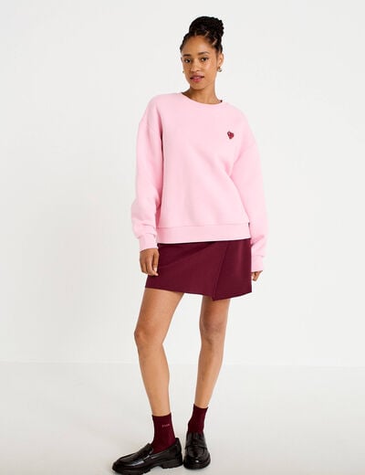 Sweat oversize col rond manches longues rose clair femme