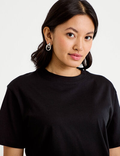 T-shirt col rond manches courtes noir femme