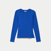 T-shirt cintr&eacute; col rond manches longues bleu electrique femme