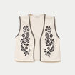 Gilet droit court sans manches ecru femme