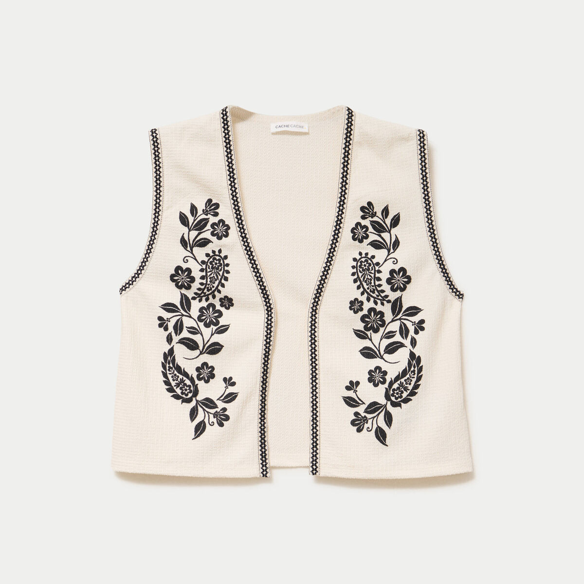 Gilet droit court sans manches ecru femme
