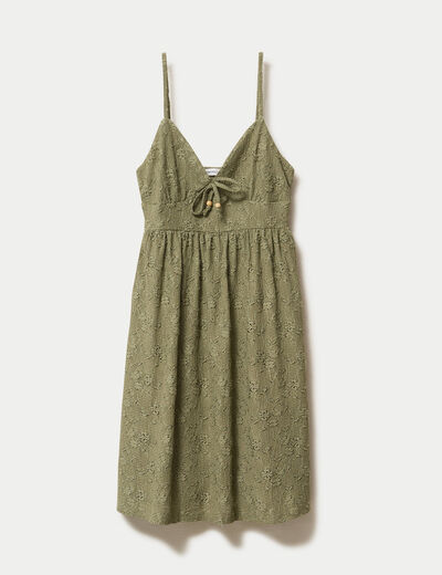 Robe &eacute;vas&eacute;e bretelles fines vert kaki femme