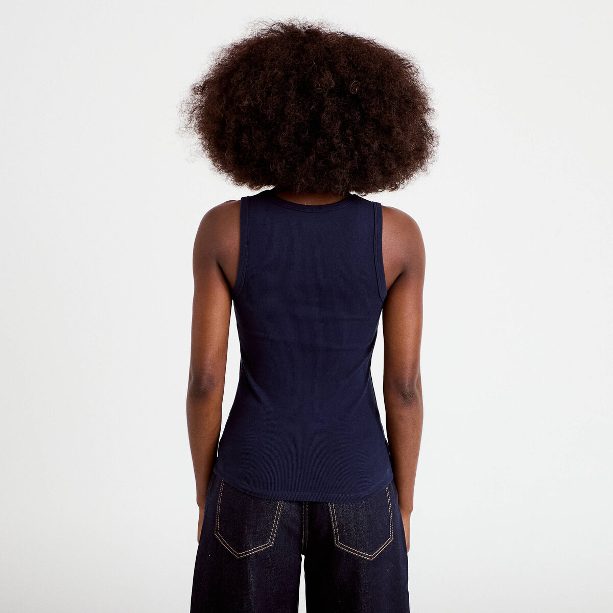 D&eacute;bardeur c&ocirc;tel&eacute; col rond bleu marine femme