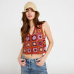 Gilet sans manches macram&eacute; vieux rose femme