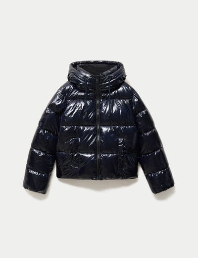 Doudoune bas resserr&eacute; manches longues bleu marine femme