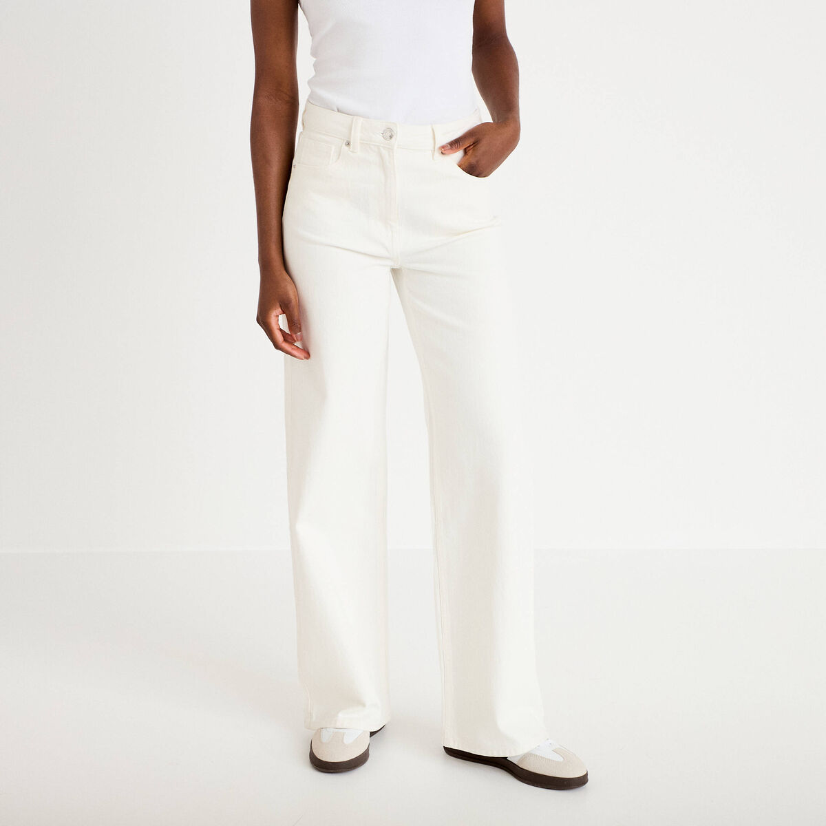 Jeans wide leg taille haute denim blanc femme