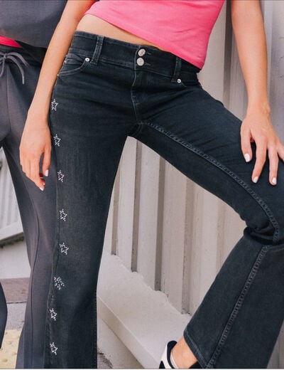 Jean bootcut taille basse denim noir femme