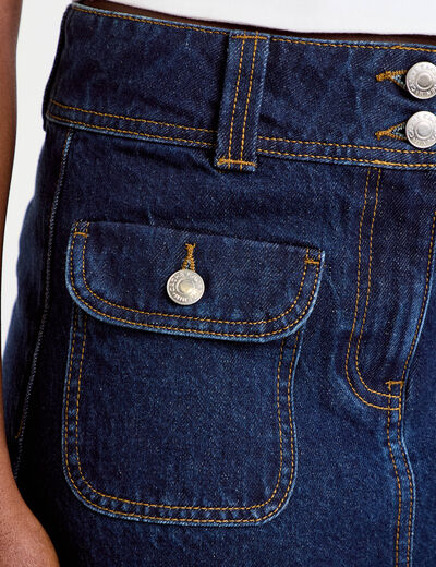 Jupe trap&egrave;ze courte en jean avec poches denim brut femme