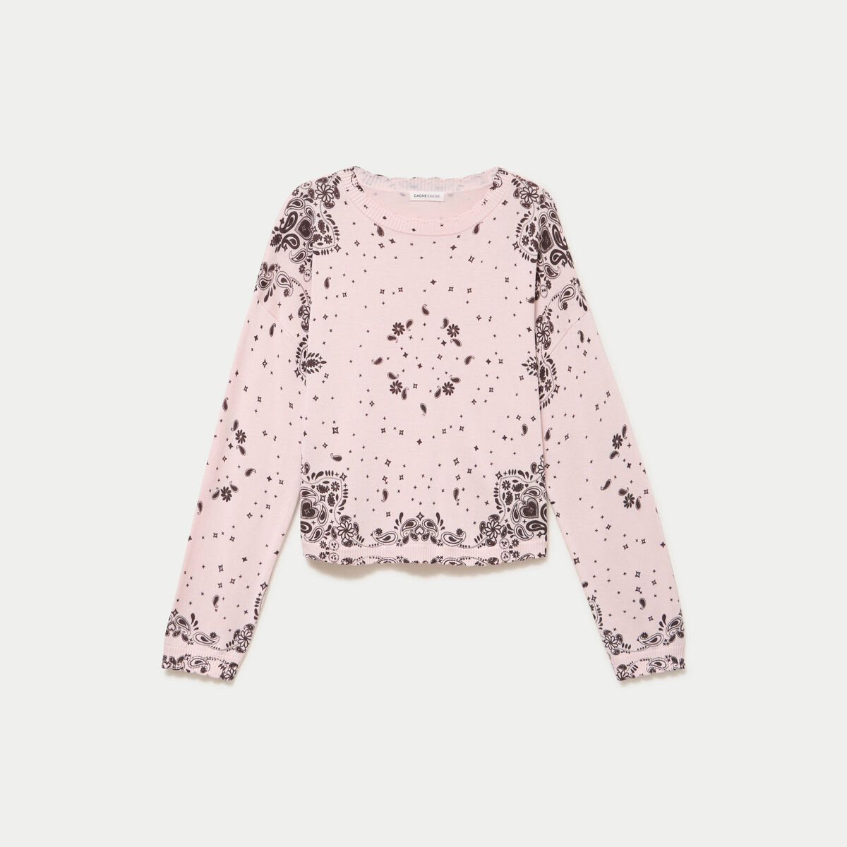 Pull col rond manches longues rose clair femme
