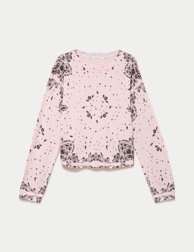 Pull col rond manches longues rose clair femme