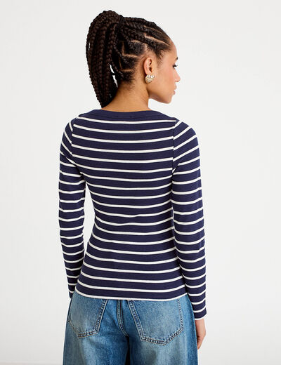 T-shirt col bateau bleu marine femme
