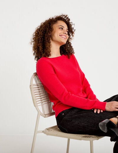Pull col bateau rouge femme