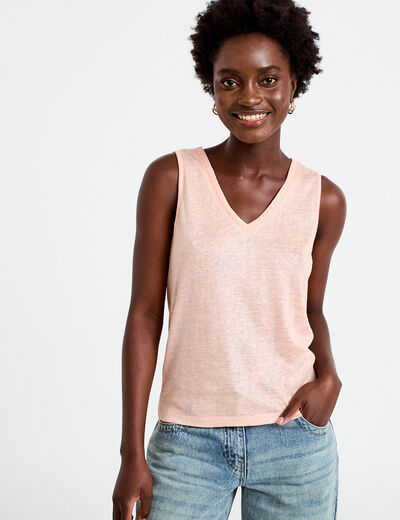 D&eacute;bardeur col v rose saumon femme