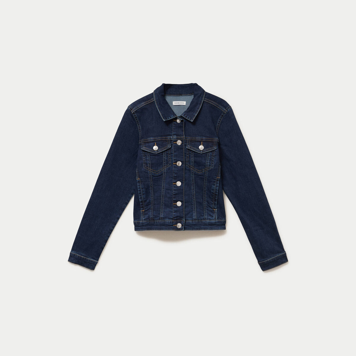 Veste cintr&eacute;e en jean col classique denim brut femme