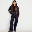 Veste effet boule manches longues marron fonc&eacute; femme
