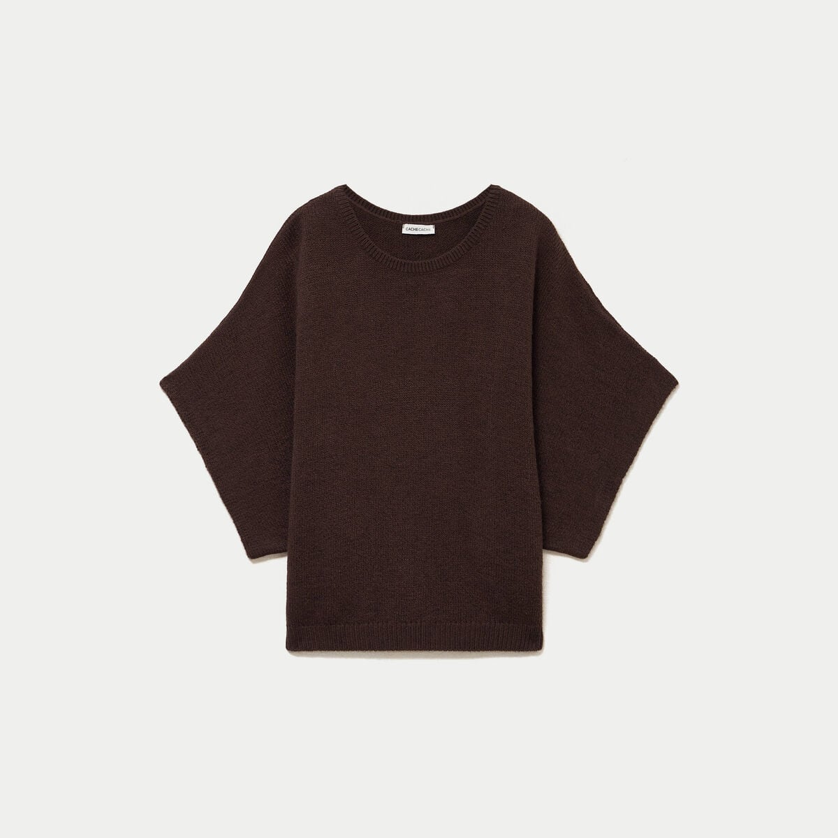 Pull oversize col rond manches courtes marron fonc&eacute; femme