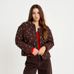 Veste droite manches longues marron fonc&eacute; femme