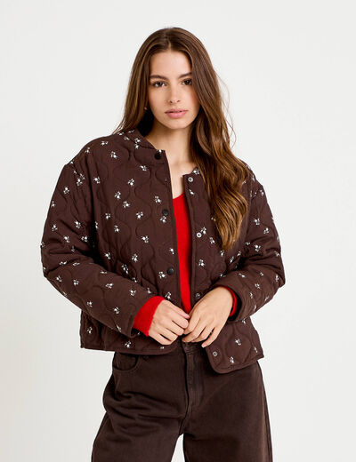 Veste droite manches longues marron fonc&eacute; femme