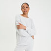 Sweat duveteux col rond manches longues gris clair femme