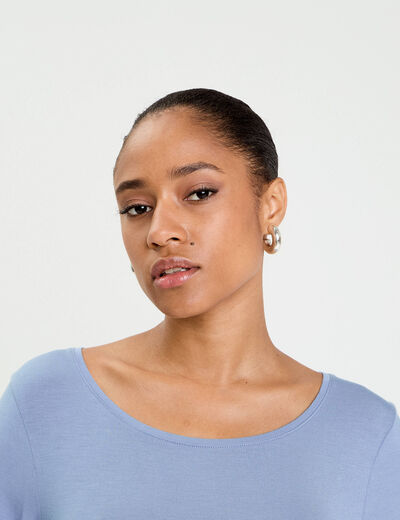 T-shirt uni &agrave; manches longues bleu gris femme
