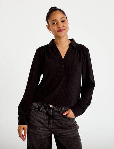 Blouse droite manches longues noir femme