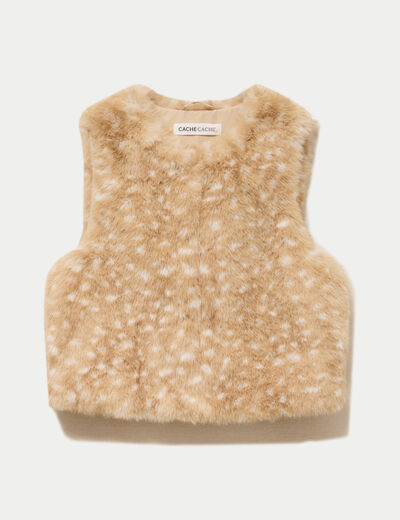 Gilet sans manches fausse fourrure beige femme