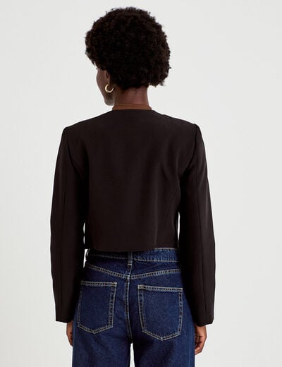 Blazer droit cropped col rond noir femme
