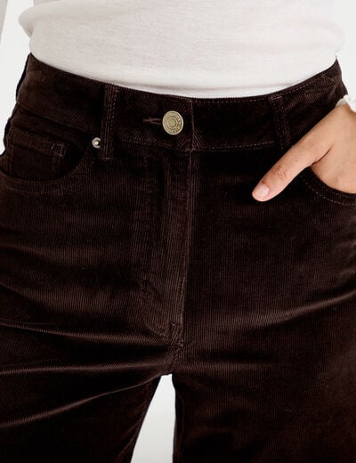 Pantalon bootcut taille haute velours marron fonc&eacute; femme