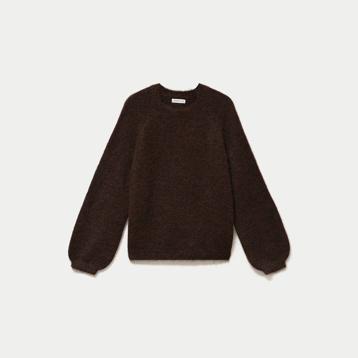 Pull ample col rond manches longues marron fonc&eacute; femme