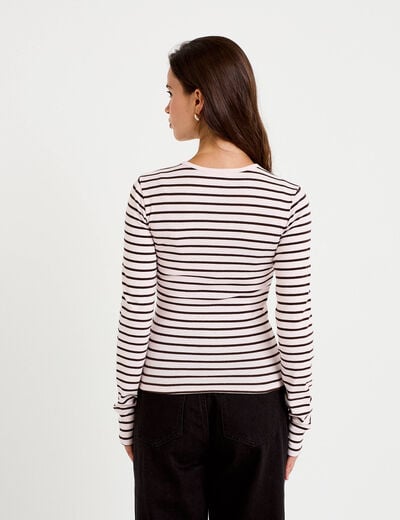 T-shirt ajust&eacute; col rond manches longues rose femme