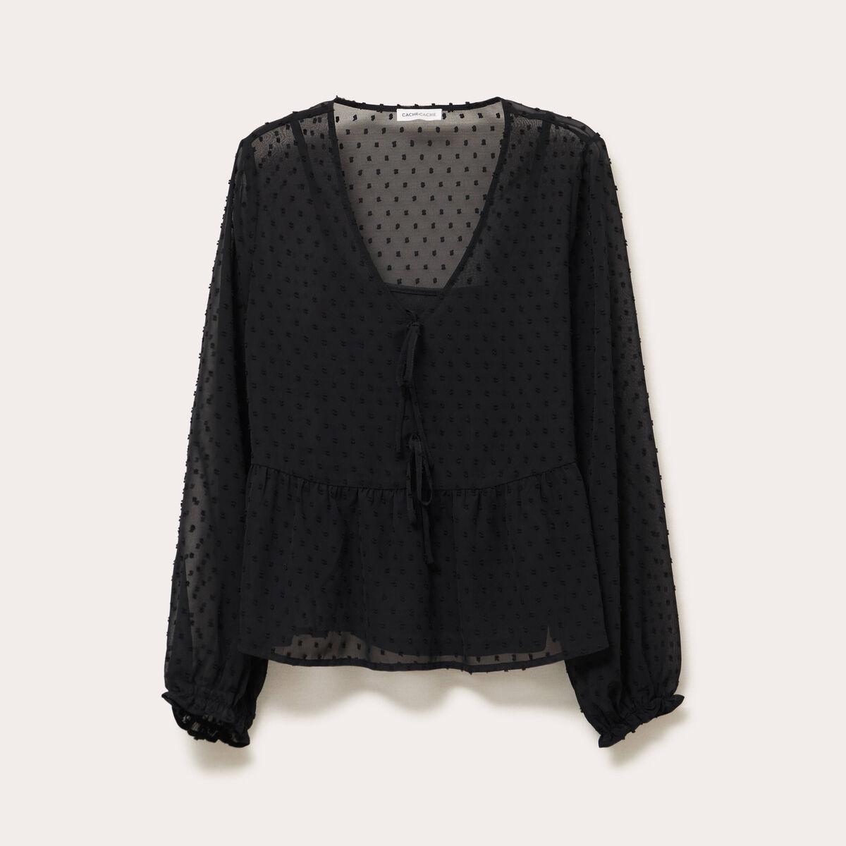 Blouse courte droite col v noir femme