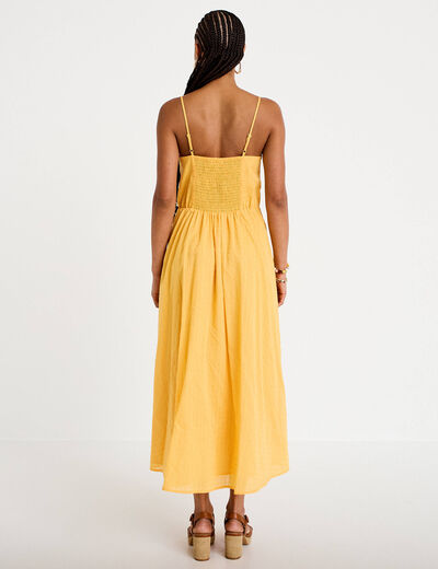 Robe longue &eacute;vas&eacute;e &agrave; fines bretelles orange clair femme