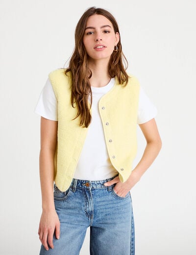 Gilet sans manches effet polaire jaune clair femme