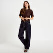T-shirt macram&eacute; col rond marron fonc&eacute; femme