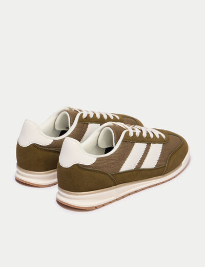 Basket aspect daim vert kaki femme