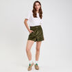Short taille haute en velours vert kaki femme