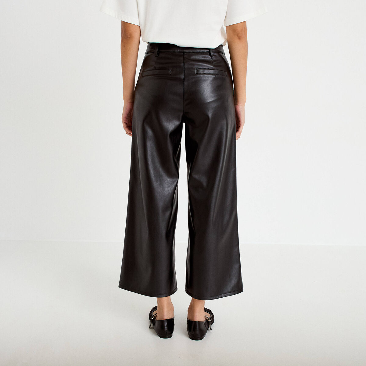 Pantalon bootcut 3/4 taille haute noir femme