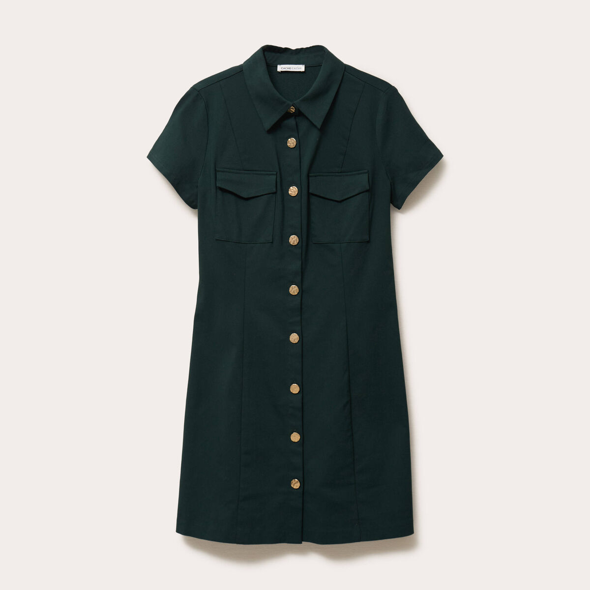 Robe droite boutonn&eacute;e vert fonc&eacute; femme