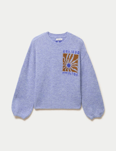 Pull ample col rond manches longues bleu ciel femme