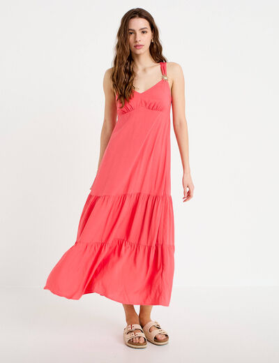 Robe &eacute;vas&eacute;e 3/4 col coeur bretelles rose femme