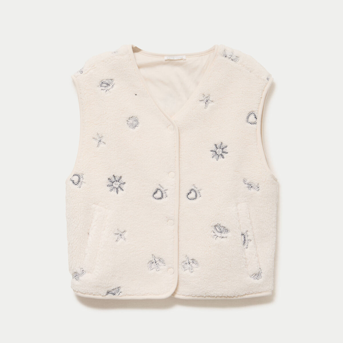 Gilet sans manches effet polaire col v ecru femme