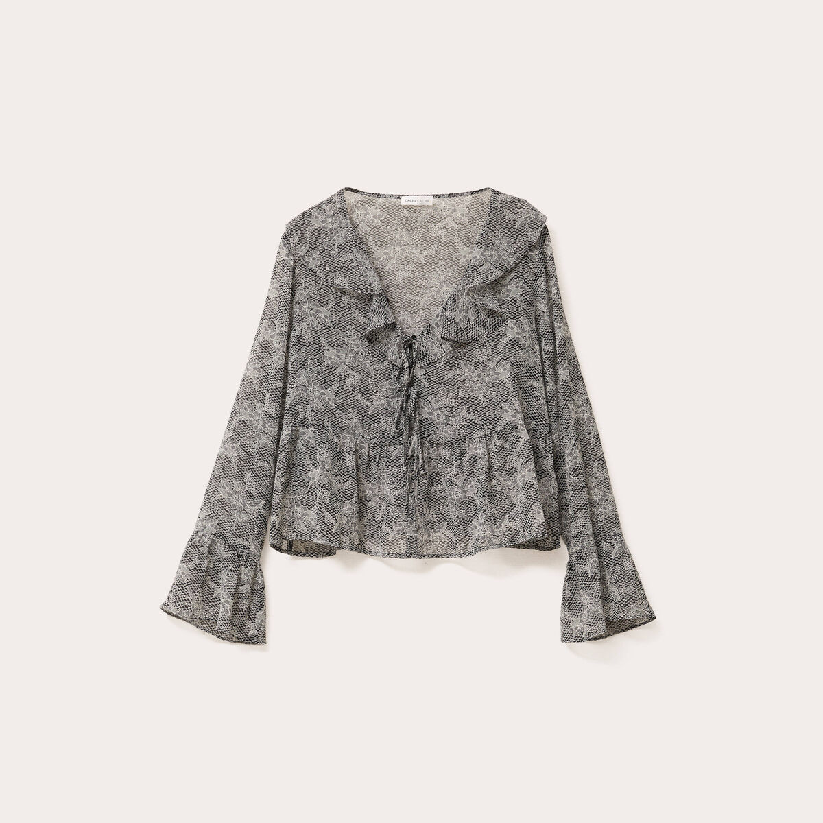 Blouse courte droite col v dentelle blanc femme