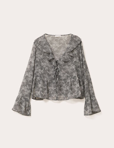 Blouse courte droite col v dentelle blanc femme