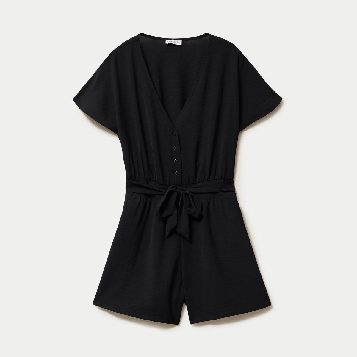 Combinaison col v manches courtes noir femme