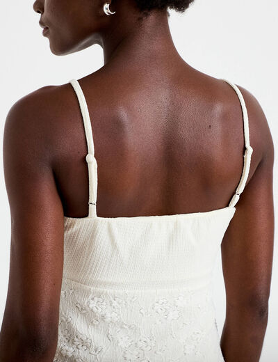 Robe longue &eacute;vas&eacute;e col v bretelles ecru femme