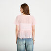 Blouse dentelle col rond manches courtes rose clair femme