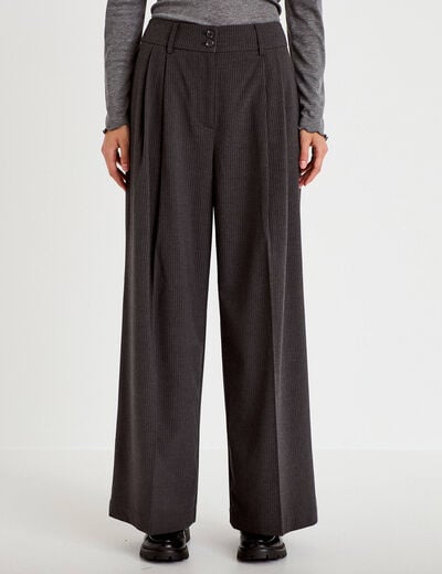Pantalon large &agrave; pinces gris femme