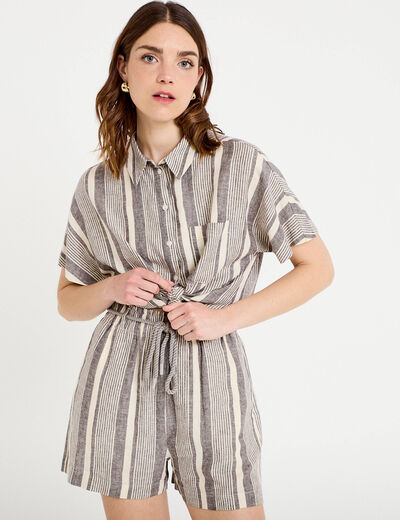 Short regular contenant du lin blanc femme