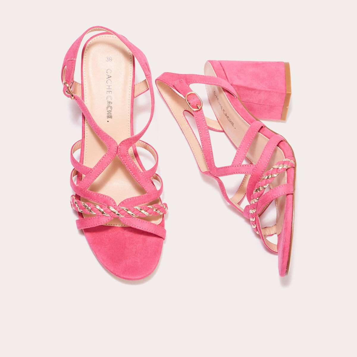 Sandales &agrave; talons d&eacute;croch&eacute;s rose femme